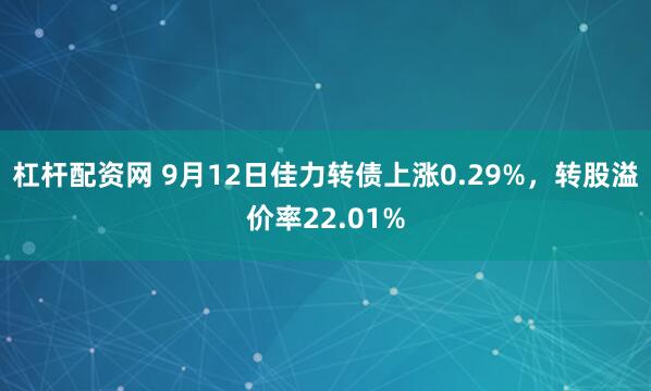 杠杆配资网 9月12日佳力转债上涨0.29%，转股溢价率22.01%