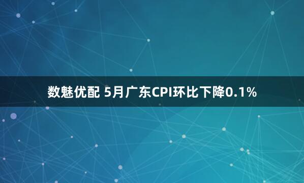 数魅优配 5月广东CPI环比下降0.1%